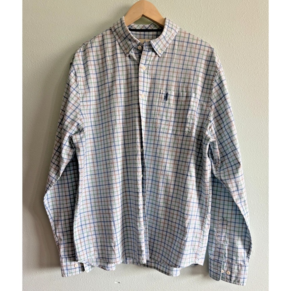 Johnnie O Shirt Mens XLarge XL Blue Plaid  Hanging Out Button Up Casual Cotton